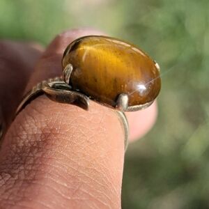 Vintage MCM Mid-Century Modern unique twisted high setting tiger's eye sterling